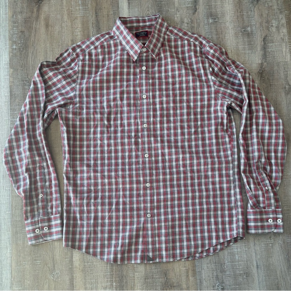 UNTUCKit Button Up‎ Shirt Gray Red Plaid Long Sleeve Size L Slim Fit